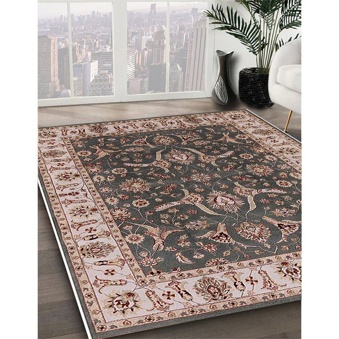 Mid-Century Modern Dark Brown Oriental Rug in Family Room, urb462