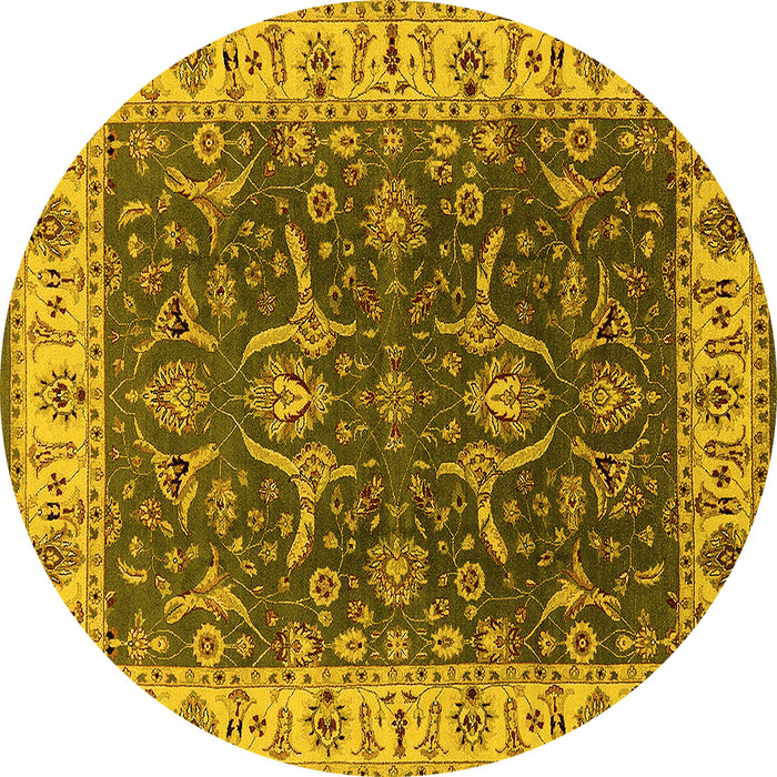 Round Machine Washable Oriental Yellow Traditional Rug, wshurb462yw