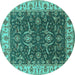 Round Machine Washable Oriental Turquoise Traditional Area Rugs, wshurb462turq