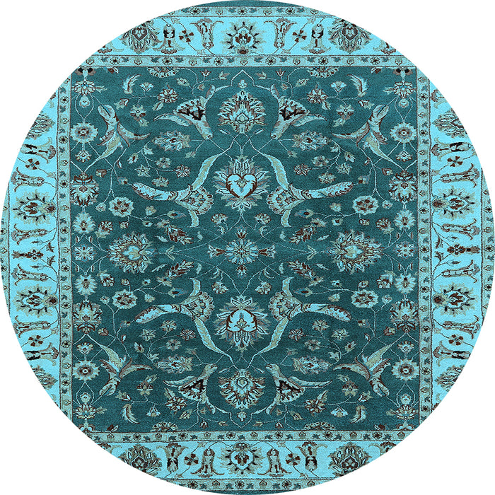 Round Machine Washable Oriental Light Blue Traditional Rug, wshurb462lblu