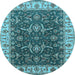 Round Machine Washable Oriental Light Blue Traditional Rug, wshurb462lblu