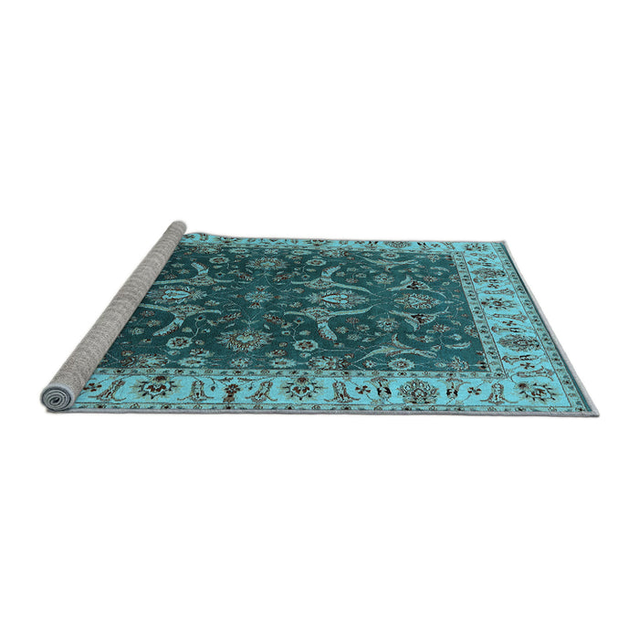 Sideview of Machine Washable Oriental Light Blue Traditional Rug, wshurb462lblu