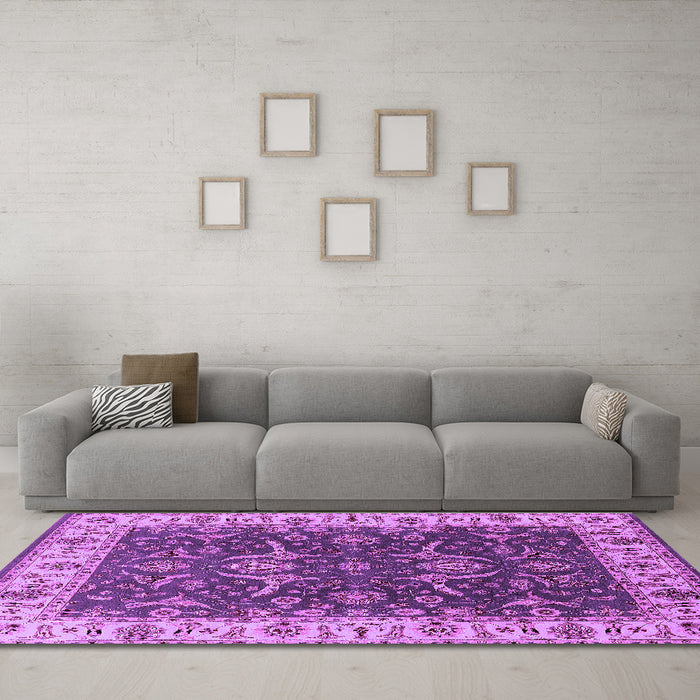 Machine Washable Oriental Purple Traditional Area Rugs in a Living Room, wshurb462pur
