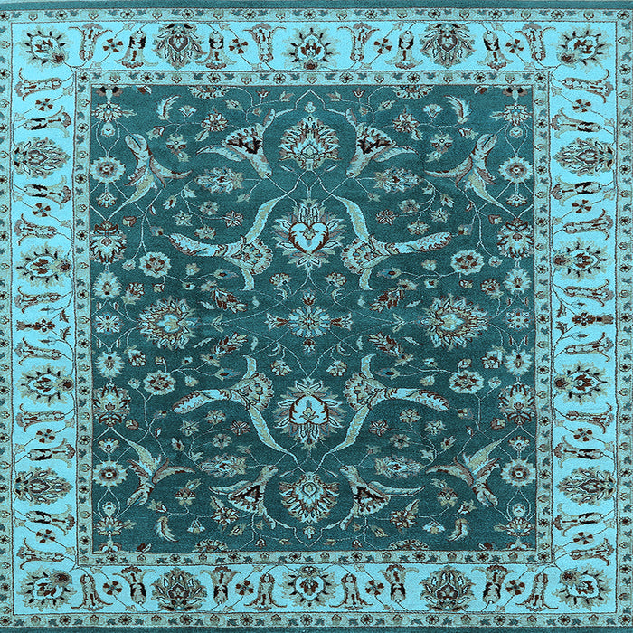 Square Machine Washable Oriental Light Blue Traditional Rug, wshurb462lblu
