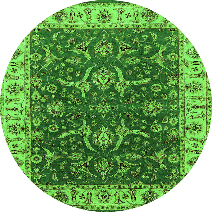 Round Machine Washable Oriental Green Traditional Area Rugs, wshurb462grn