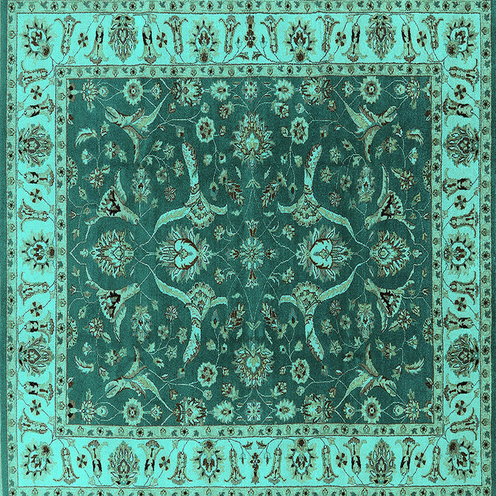 Square Machine Washable Oriental Turquoise Traditional Area Rugs, wshurb462turq