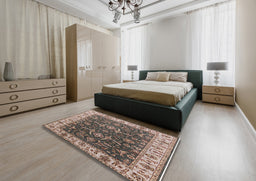 Mid-Century Modern Dark Brown Oriental Rug in a Bedroom, urb462