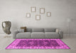 Machine Washable Oriental Pink Traditional Rug in a Living Room, wshurb462pnk