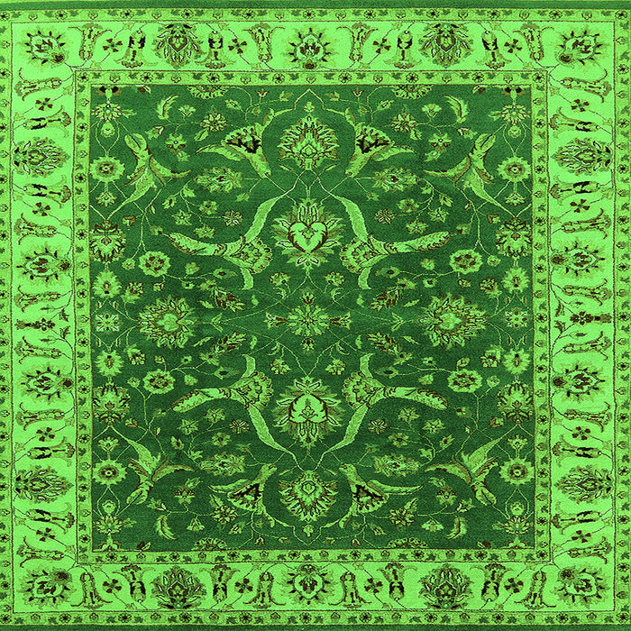 Square Machine Washable Oriental Green Traditional Area Rugs, wshurb462grn