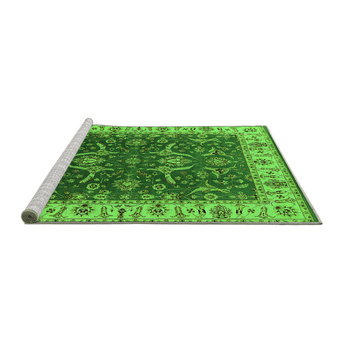 Sideview of Machine Washable Oriental Green Traditional Area Rugs, wshurb462grn