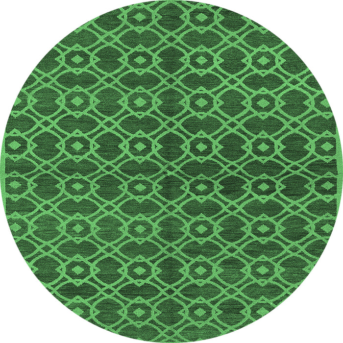 Round Machine Washable Oriental Emerald Green Industrial Area Rugs, wshurb463emgrn