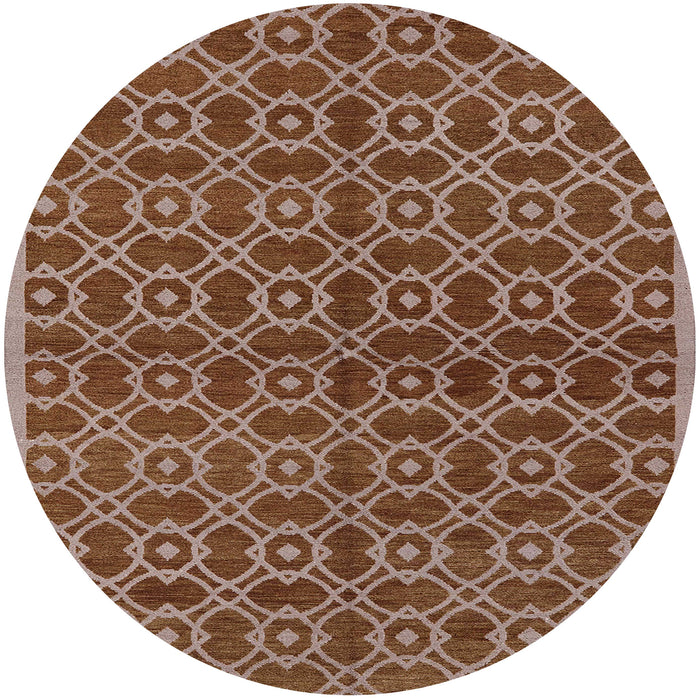 Round Mid-Century Modern Camel Brown Oriental Rug, urb463