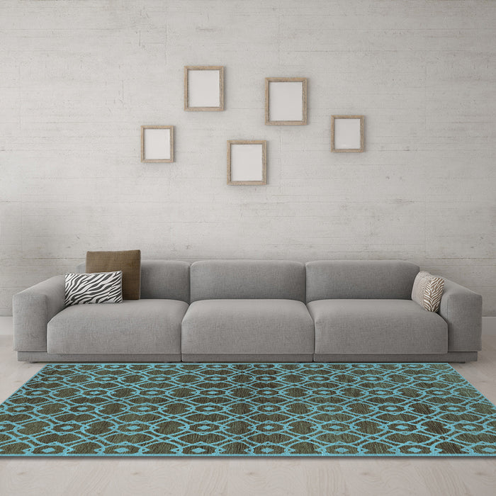Machine Washable Oriental Light Blue Industrial Rug in a Living Room, wshurb463lblu