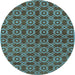 Round Machine Washable Oriental Light Blue Industrial Rug, wshurb463lblu