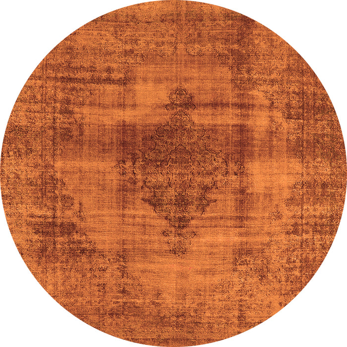 Round Machine Washable Solid Orange Modern Area Rugs, wshurb464org
