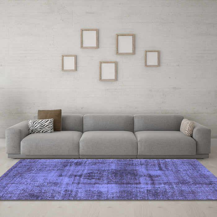 Machine Washable Solid Blue Modern Rug in a Living Room, wshurb464blu