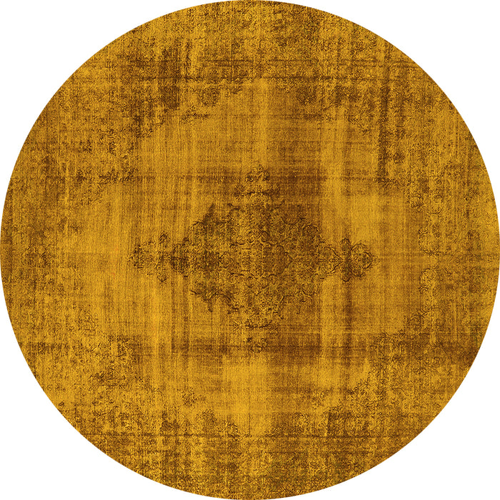 Round Machine Washable Solid Yellow Modern Rug, wshurb464yw