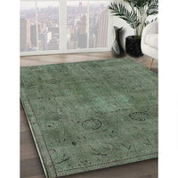 Mid-Century Modern Dark Olive Green Oriental Rug, urb465