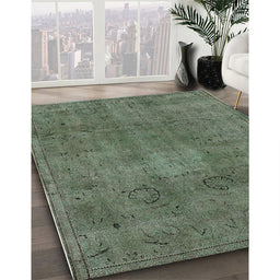 Mid-Century Modern Dark Olive Green Oriental Rug in Family Room, urb465