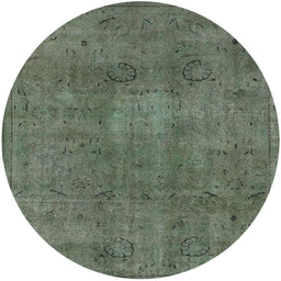 Round Mid-Century Modern Dark Olive Green Oriental Rug, urb465