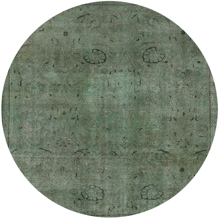 Round Mid-Century Modern Dark Olive Green Oriental Rug, urb465