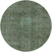 Round Mid-Century Modern Dark Olive Green Oriental Rug, urb465