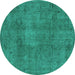 Round Oriental Turquoise Industrial Rug, urb465turq