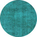 Round Machine Washable Oriental Light Blue Industrial Rug, wshurb465lblu