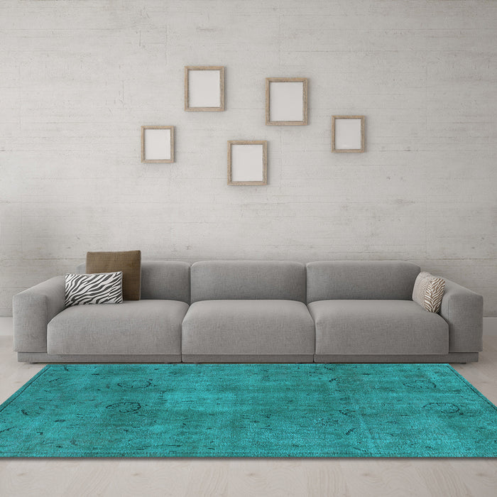 Machine Washable Oriental Light Blue Industrial Rug in a Living Room, wshurb465lblu
