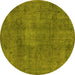 Round Machine Washable Oriental Yellow Industrial Rug, wshurb465yw