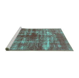Sideview of Machine Washable Persian Turquoise Bohemian Area Rugs, wshurb466turq
