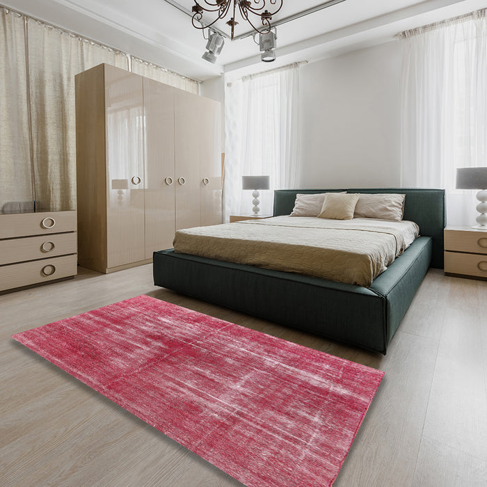 Mid-Century Modern Crimson Red Persian Rug in a Bedroom, urb466