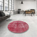 Round Machine Washable Industrial Modern Crimson Red Rug in a Office, wshurb466