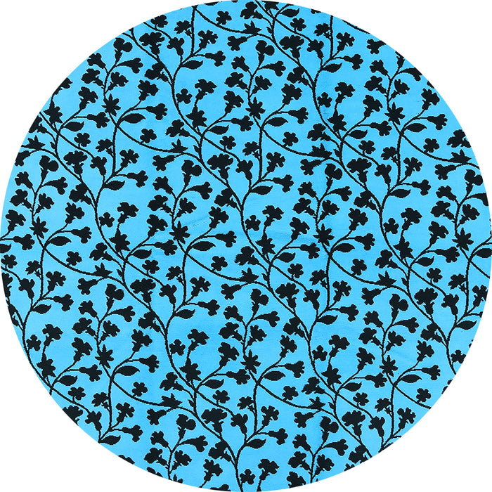 Round Machine Washable Oriental Light Blue Industrial Rug, wshurb467lblu