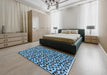 Mid-Century Modern Dark Slate Blue Oriental Rug in a Bedroom, urb467