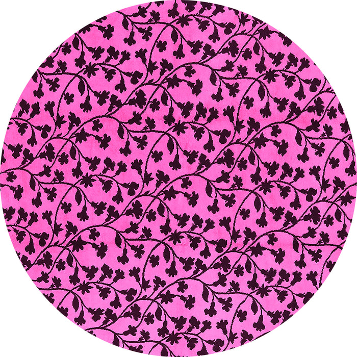 Round Machine Washable Oriental Pink Industrial Rug, wshurb468pnk