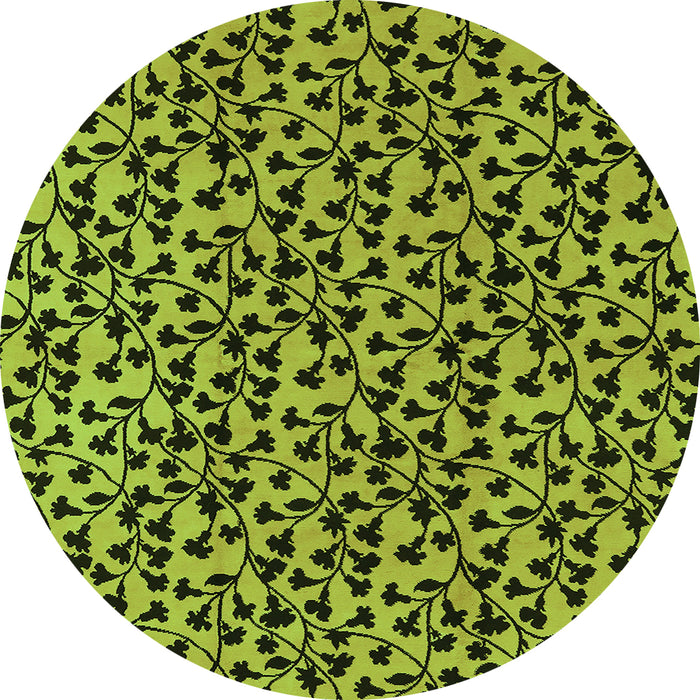 Round Machine Washable Oriental Green Industrial Area Rugs, wshurb468grn