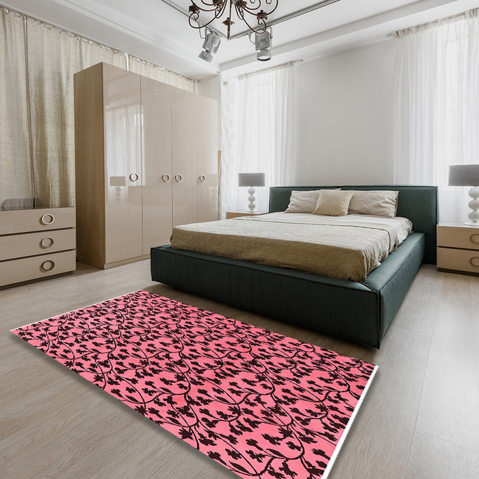 Machine Washable Industrial Modern Vermilion Red Rug in a Bedroom, wshurb468
