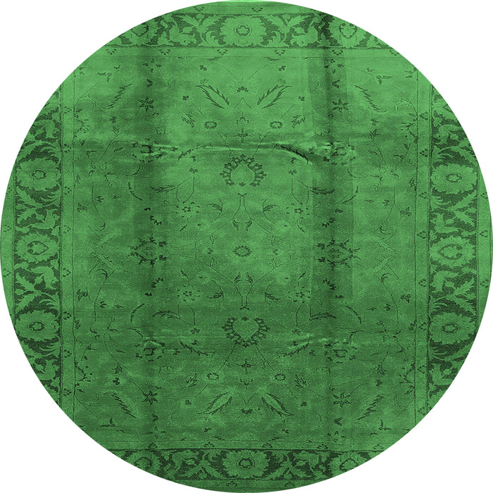 Round Machine Washable Oriental Emerald Green Industrial Area Rugs, wshurb469emgrn