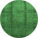 Round Machine Washable Oriental Emerald Green Industrial Area Rugs, wshurb469emgrn