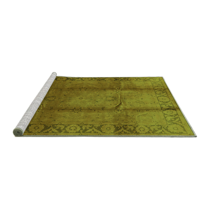 Sideview of Machine Washable Oriental Green Industrial Area Rugs, wshurb469grn