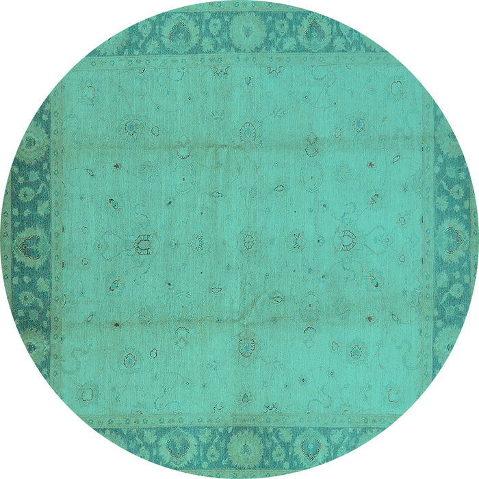 Round Oriental Turquoise Traditional Rug, urb470turq
