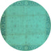 Round Machine Washable Oriental Turquoise Traditional Area Rugs, wshurb470turq