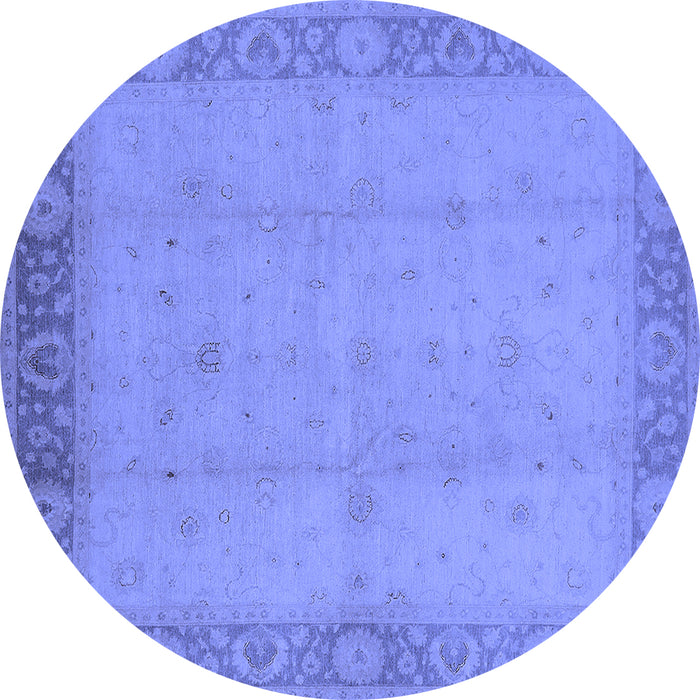 Round Oriental Blue Traditional Rug, urb470blu