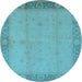 Round Machine Washable Oriental Light Blue Traditional Rug, wshurb470lblu