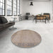 Round Mid-Century Modern Dark Almond Brown Oriental Rug in a Office, urb470