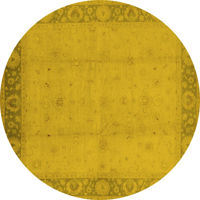Round Machine Washable Oriental Yellow Traditional Rug, wshurb470yw