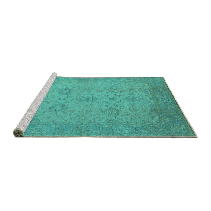 Sideview of Machine Washable Oriental Turquoise Industrial Area Rugs, wshurb471turq
