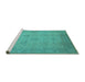 Sideview of Machine Washable Oriental Turquoise Industrial Area Rugs, wshurb471turq