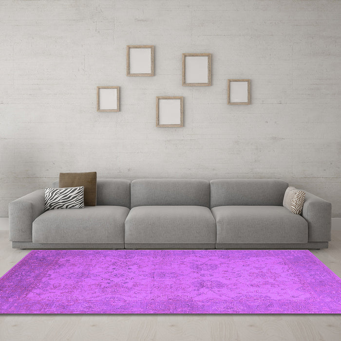 Machine Washable Oriental Purple Industrial Area Rugs in a Living Room, wshurb471pur